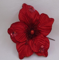 FLOR NAVIDEÑO DECORATIVO 22CM ROJO CON LENTEJUELA